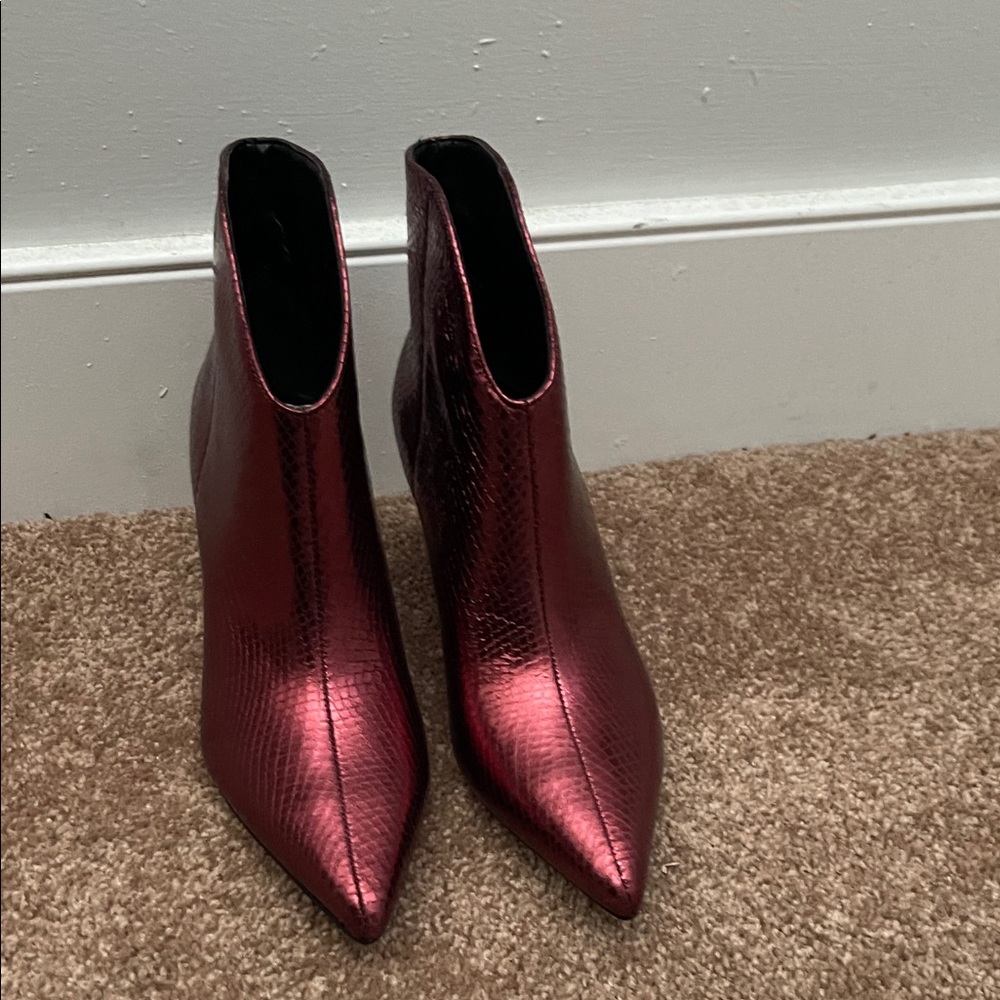 Marc Fisher Shiny Burgundy Ankle Boots